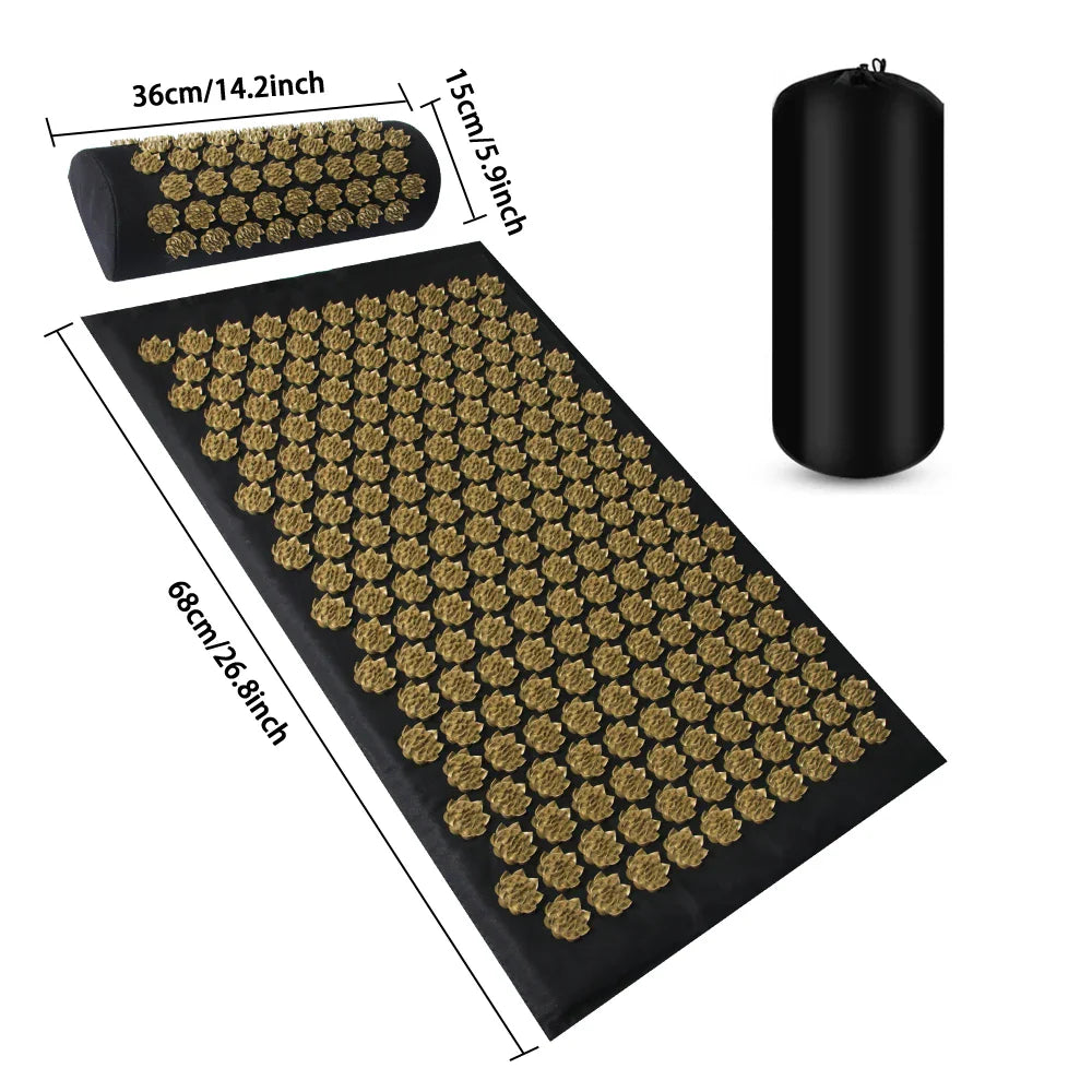 Shiatsu Acupressure Mat with Pillow - Spike Massage Pad for Yoga, Pilates & Pain Relief, 125 x 41 cm (49 x 16 in)