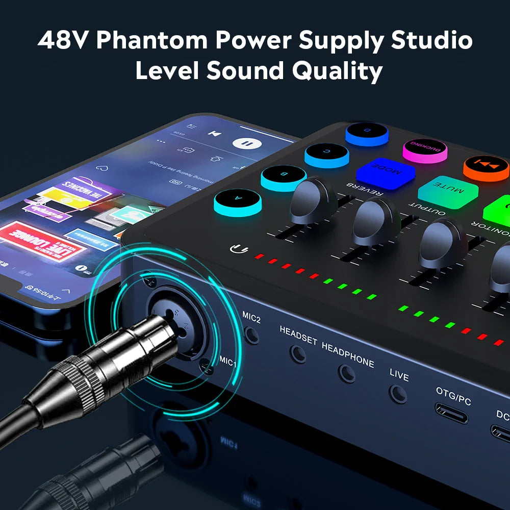 5-Channel Live Sound Card Mixer for Streaming, Podcasting & Gaming - Professional Audio Mixer