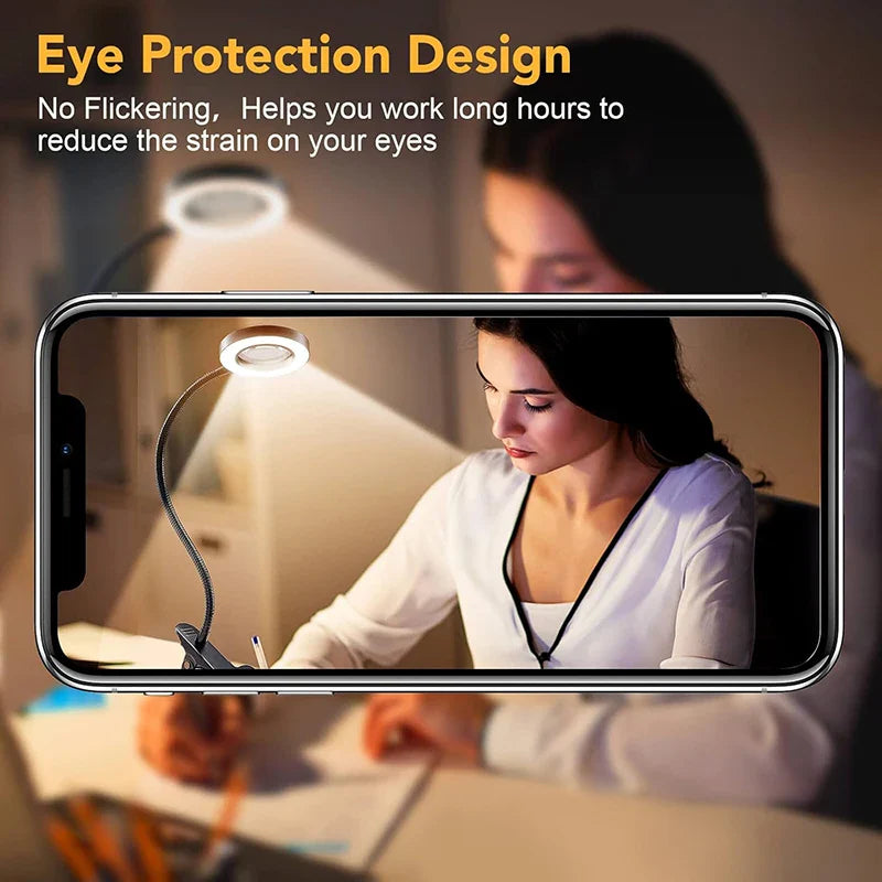 10X Magnifying Glass with 3.7 in (94 mm) Glass Lens LED Light — 3-Color Adjustable Desk Clamp Magnifier with Flexible Gooseneck for Reading, Nail Art & Crafts