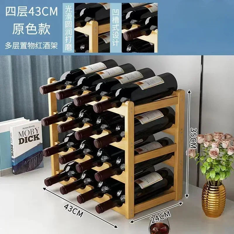 Red Bamboo Tabletop Wine Rack - Grid Wine Bottle Holder & Display