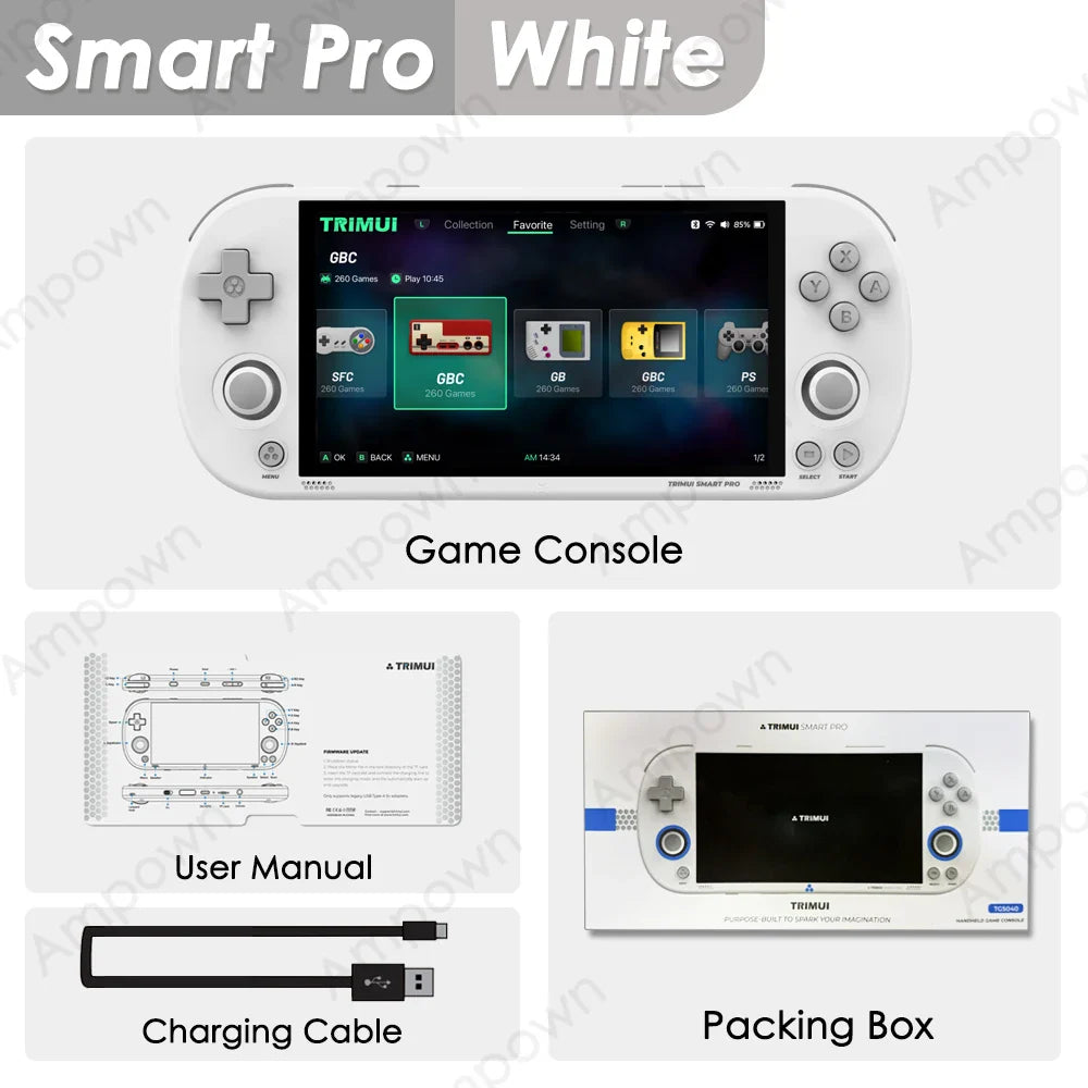 Smart Pro Handheld Retro Game Console 4.96-inch (12.6 cm) IPS — Linux, Dual Joysticks, RGB Mood Lights, 13,000+ Games, 5000mAh