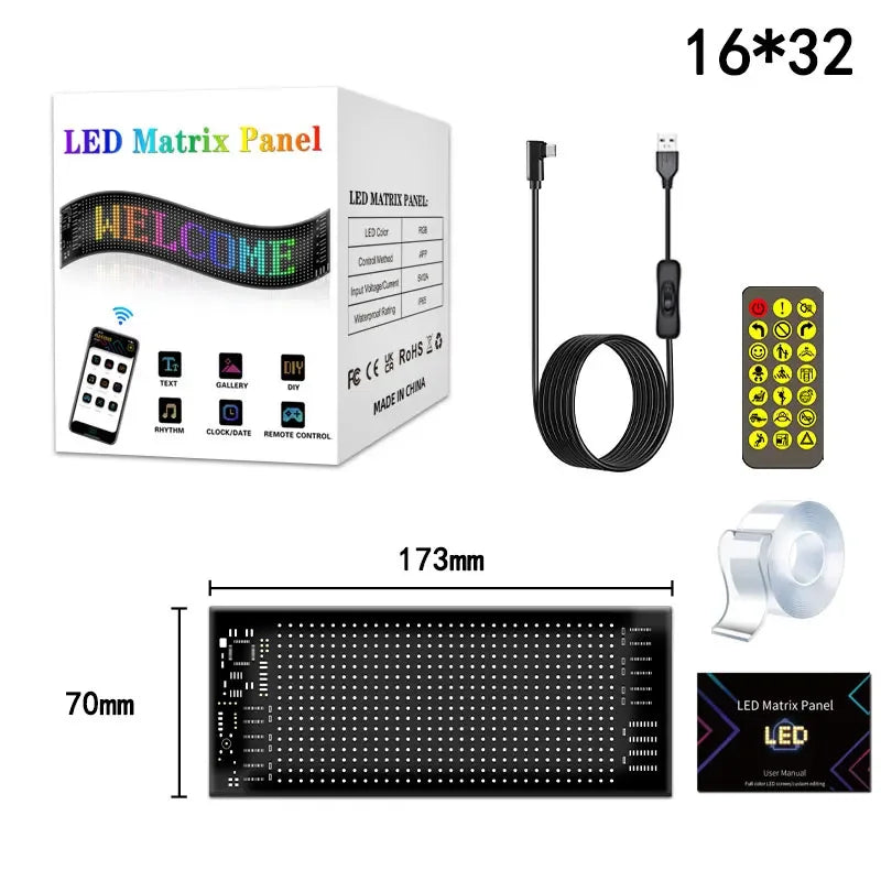 RGB LED Matrix Panel for Car & Truck — Programmable Bluetooth App-Controlled Scrolling Display (16x32, 16x64, 20x64, 16x96)