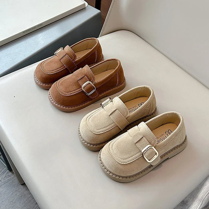 Girls Hook-and-Loop Loafers – Soft PU Leather Flats for Kids, Casual School Shoes, Anti-Slip Round Toe
