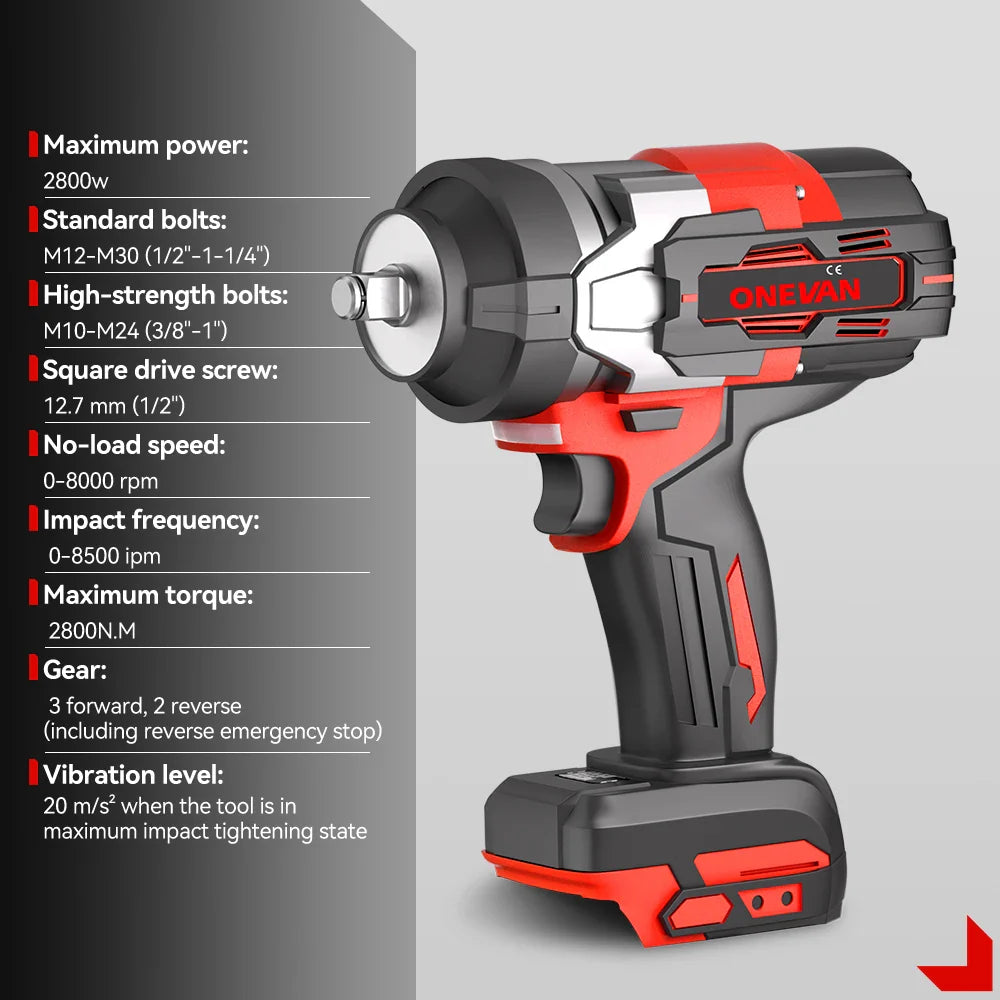 Brushless Cordless Impact Wrench 2800 N·m (2800W) 1/2 in (12.7 mm) Drive — 18V Battery Compatible (Battery Not Included)