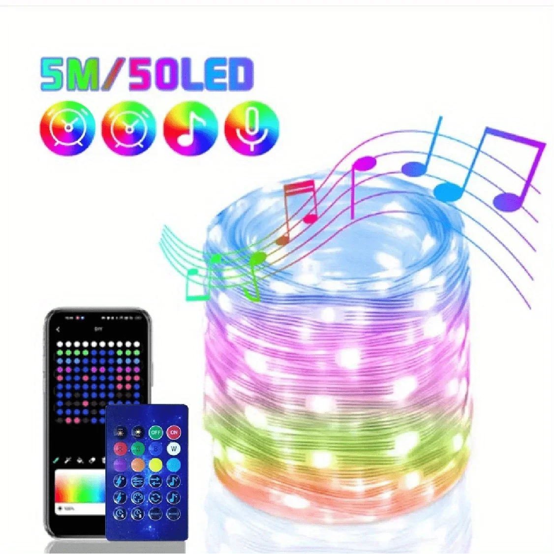 Bluetooth USB Dreamcolor LED String Lights RGBIC Music Sync 5m/10m/20m (16ft/33ft/66ft) IP65 Waterproof Fairy Garland