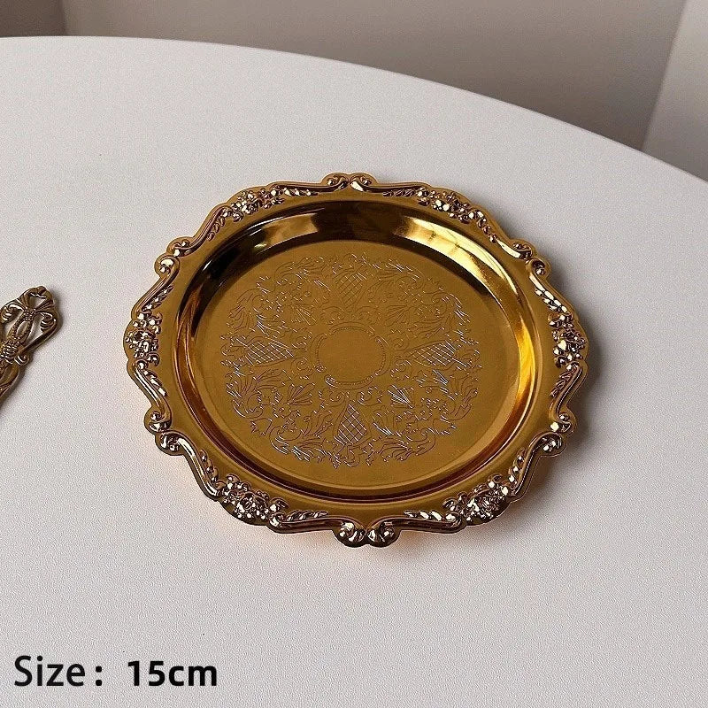 Hexagonal Stainless Steel Dessert Plates - Silver & Gold, 10/15/20/25 cm (4/6/8/9.8 in) - Retro Cake, Snack & Jewelry Tray