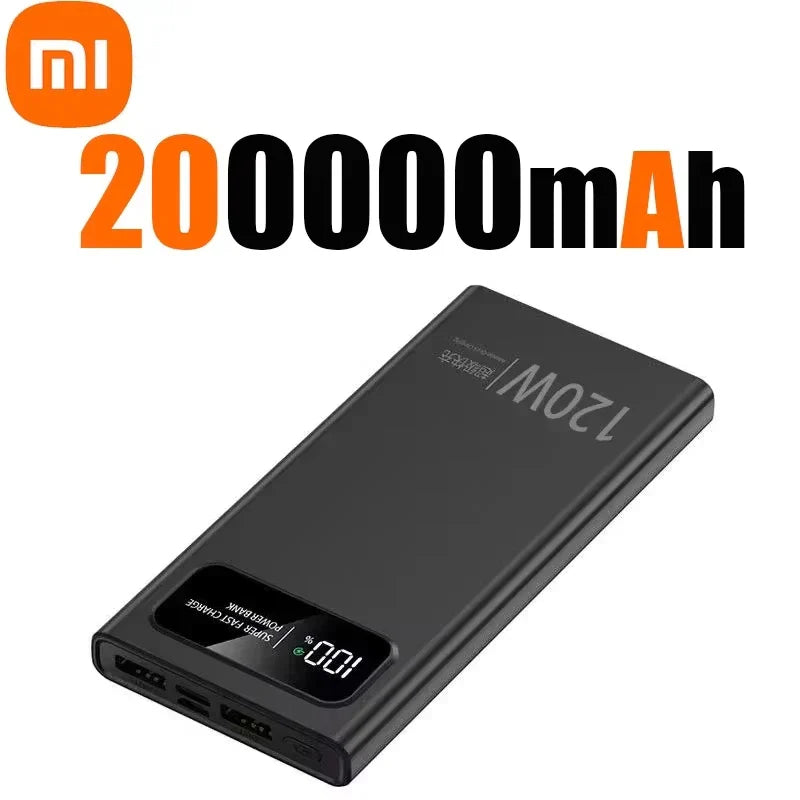 200000mAh 120W Fast Charge Portable Power Bank – High-Capacity External Battery for Smartphones, Tablets & Laptops
