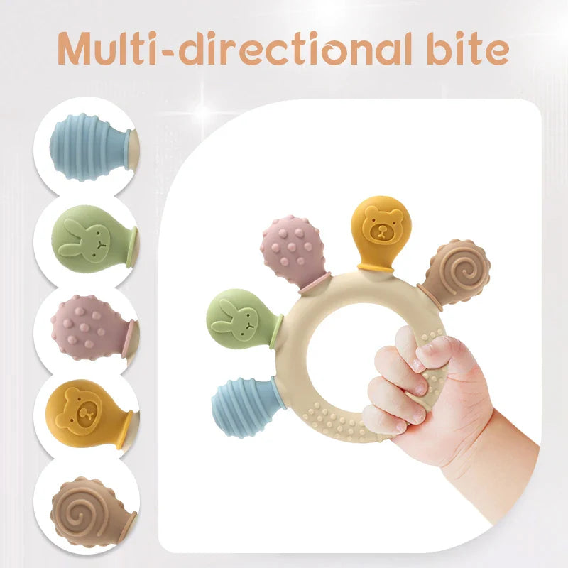 Multicolor Silicone Baby Ring Teether 0-12 Months Chew Beads Sensory Gum Relief