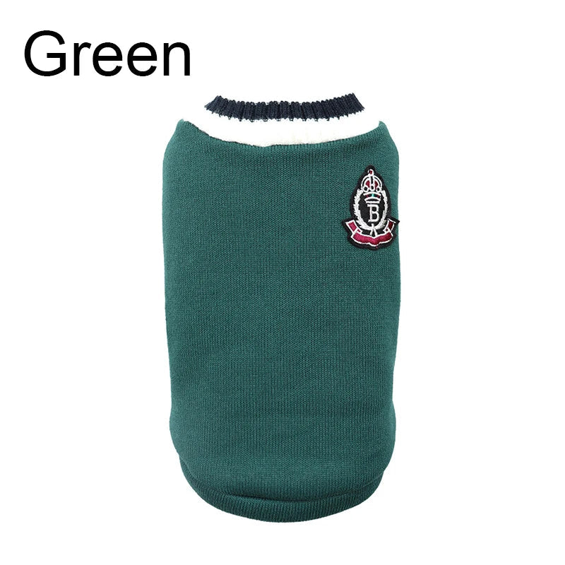 V-Neck Pet Sweater Winter Warm Puppy Vest Knitwear for Small & Medium Dogs & Cats Preppy College Style