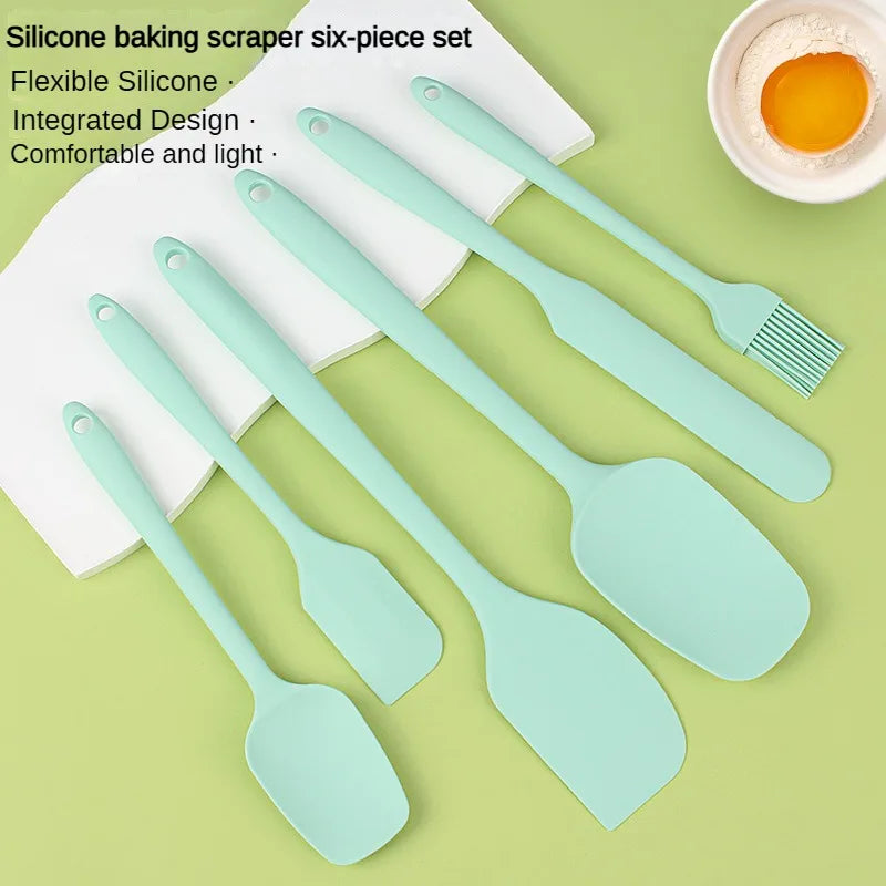 6-Piece Silicone Baking Spatula Set with Brush, Non-Stick Frosting Scrapers and Cream Spreaders, Cute Kitchen Gadgets
