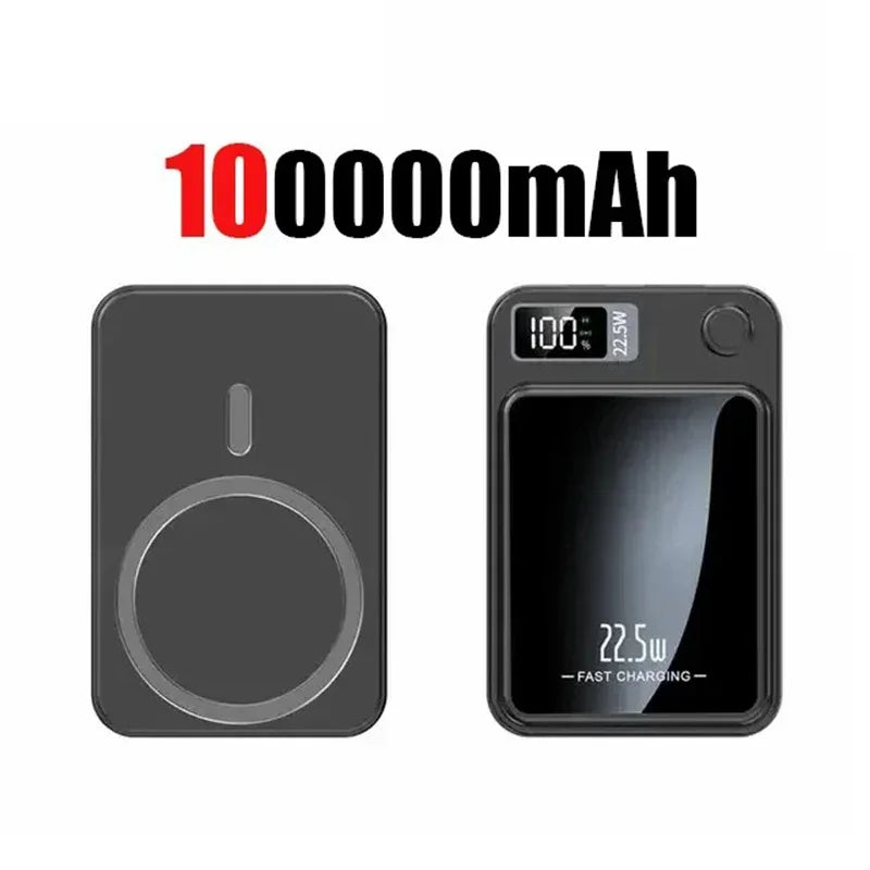Magnetic Wireless Power Bank 100000mAh / 50000mAh – 22.5W Fast Charger, Portable Power Pack with LED Display, Type-C & Qi Wireless