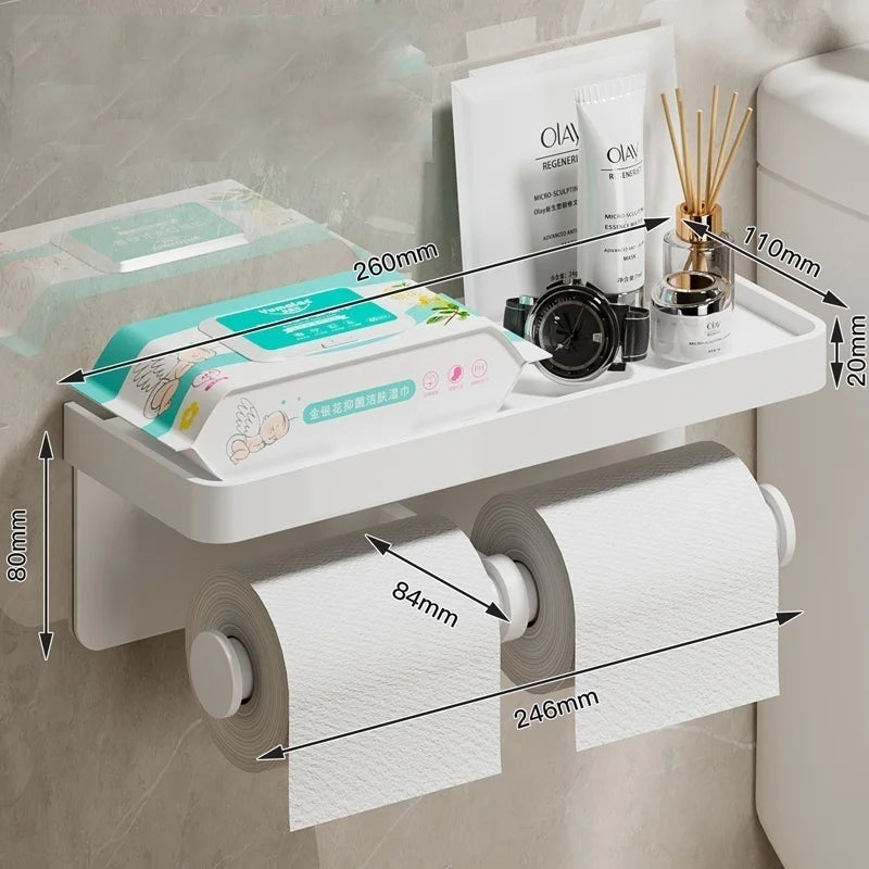 No-Drill Aluminum Toilet Paper Holder – Wall-Mounted Adhesive or Screw Tissue Rack, Rust-Resistant Bathroom Accessory