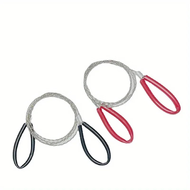 Portable Stainless Steel Wire Saw with Leather Finger Handles — Pocket Chain Saw for Camping, Hiking & Survival, 27.6 in (70 cm)