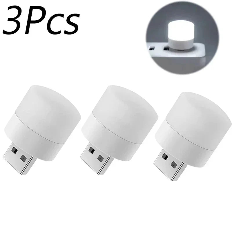 Mini USB LED Night Light - Warm & White Eye-Protection Reading Lamp, Portable USB Plug-In (1/3/5/10 Pack)