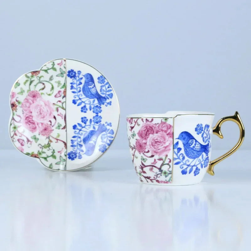Luxury Porcelain Mug with Saucer & Tray - European Retro Afternoon Tea Coffee Cup