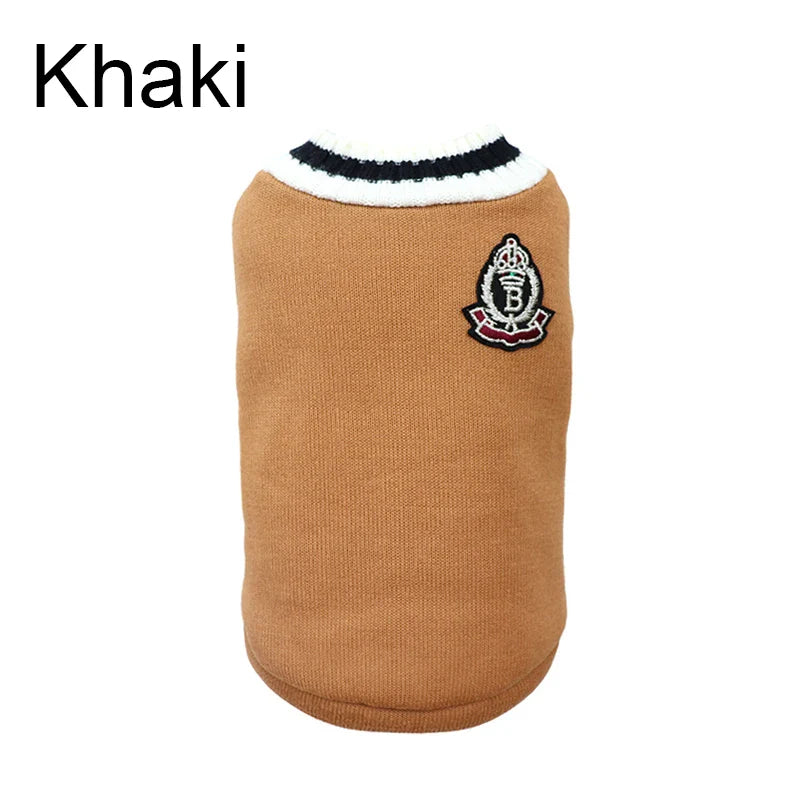 V-Neck Pet Sweater Winter Warm Puppy Vest Knitwear for Small & Medium Dogs & Cats Preppy College Style