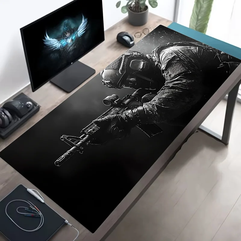 XXL Tactical Soldier Mouse Pad - Non-Slip Stitched Gaming Desk Mat for PC & FPS Gamers