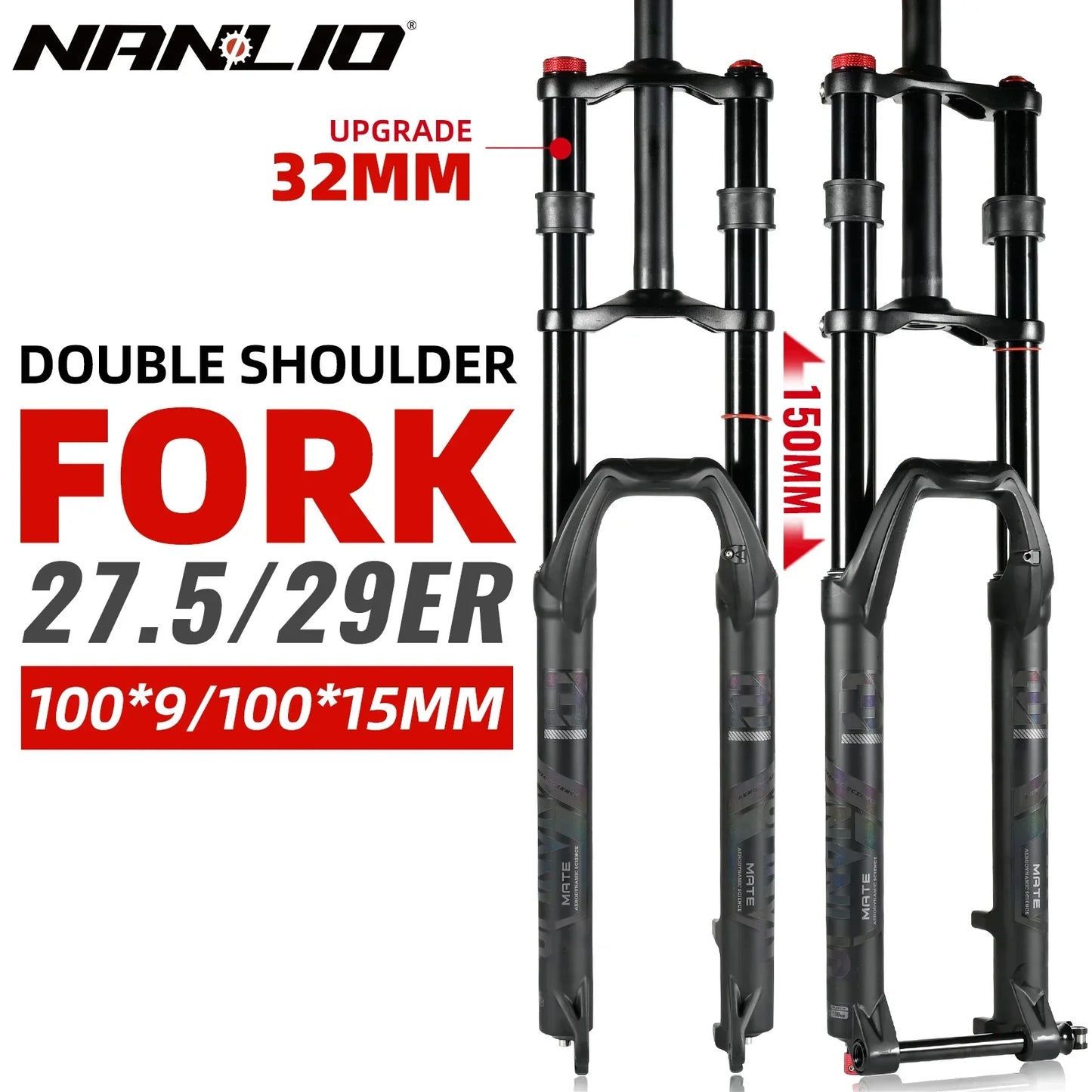 Double Crown Air Suspension Fork 150mm (5.9in) Travel for 27.5/29-inch MTB & E-Bike — Double-Shoulder, Air and Oil Damping