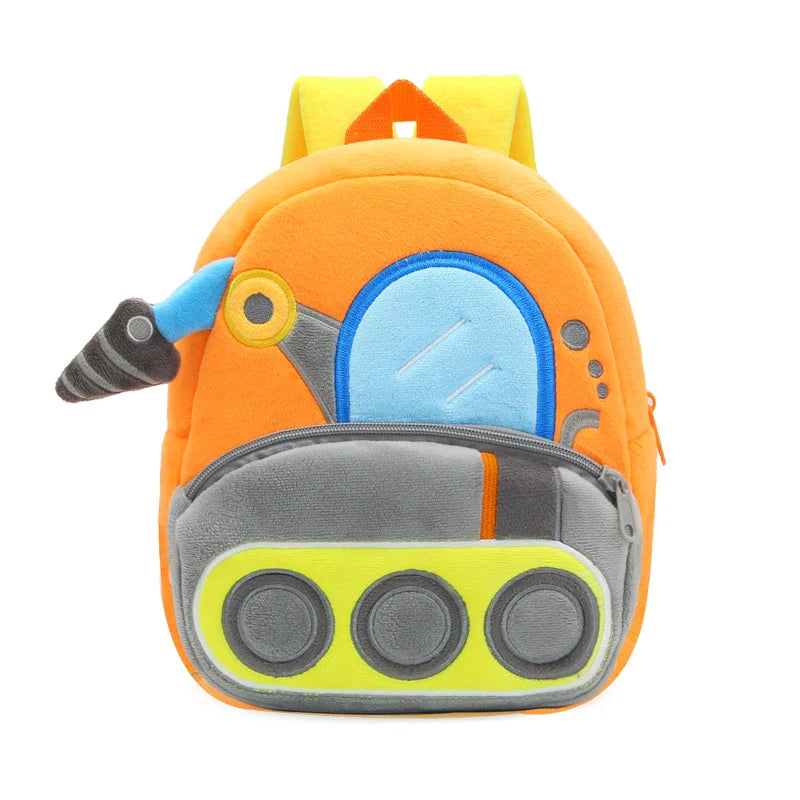 Excavator Plush Toddler Backpack for Ages 1-3, Cartoon Engineering Kids School Bag
