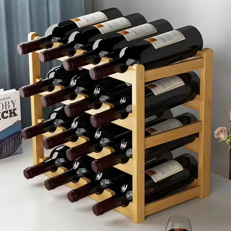 Red Bamboo Tabletop Wine Rack - Grid Wine Bottle Holder & Display