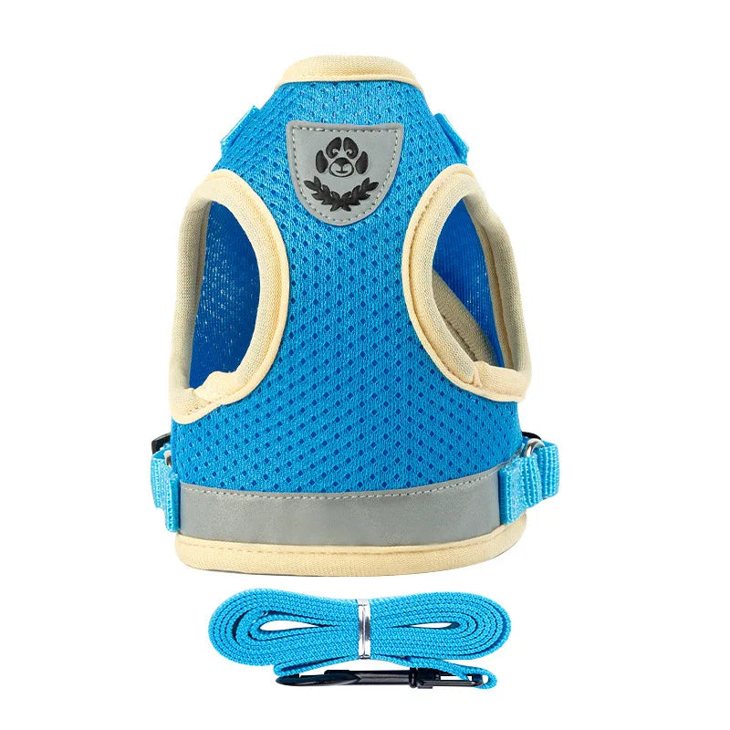 Reflective Adjustable Dog & Cat Harness Vest Set with 1.5m Leash – Breathable Mesh Puppy Kitten Harness (XS-L)