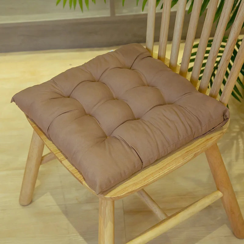 Tie-On Rectangle Dining Chair Seat Cushion - Thick Polyester Cotton Pad for Dining, Floor & Meditation