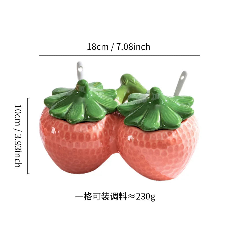 Ceramic Strawberry Oil & Vinegar Cruet - Fruit-Shaped Kitchen Seasoning Jar for Salt, Sugar, Soy Sauce