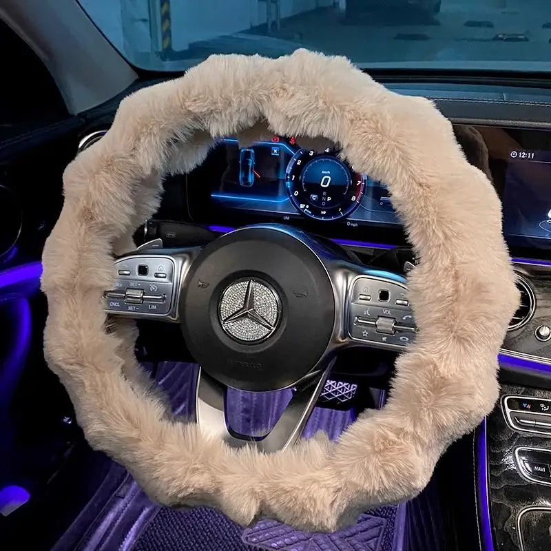 Plush Velvet Steering Wheel Cover – Soft Winter Car Handlebar Cover for Women, Cute High-End Interior Accessory