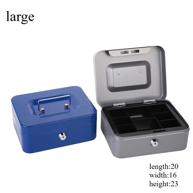 Portable Lockable Metal Cash Box with Key - Small Piggy Money Safe for Kids