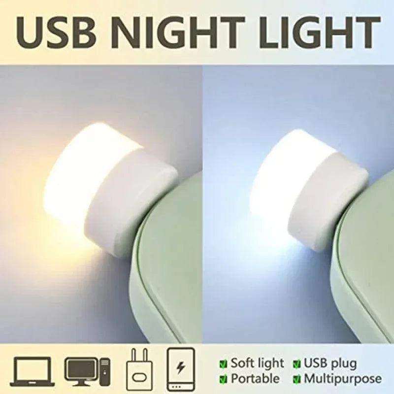 Mini USB LED Night Light - Warm & White Eye-Protection Reading Lamp, Portable USB Plug-In (1/3/5/10 Pack)