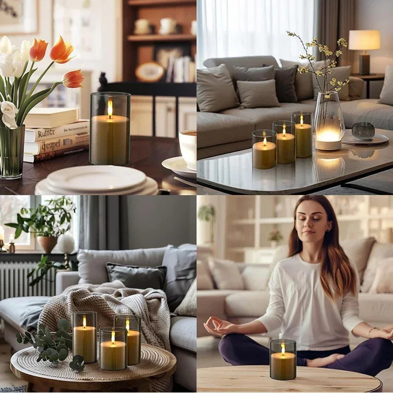 3-Piece Acrylic Flameless LED Candles with Remote & Timer, Flickering Battery-Operated Clear Glass Effect for Wedding, Party & Christmas