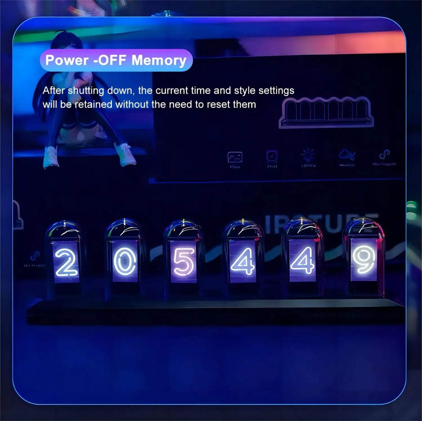 Nixie-Style IPS Tube Clock — RGB LED Night Light, Smart App & Wi‑Fi Control, DIY Display, Weather & Photo Album for Bedroom