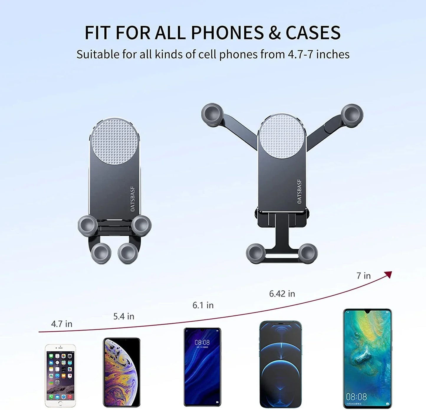 Universal Vent Gravity Car Phone Mount – One-Handed Holder for Foldable & 4.7–6.7 in (12–17 cm) Smartphones