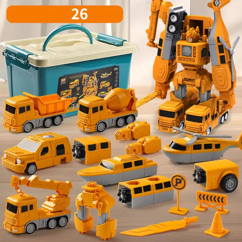 Kids Magnetic Transforming Engineering Car Toy - Magnetic Build Set with Storage Box