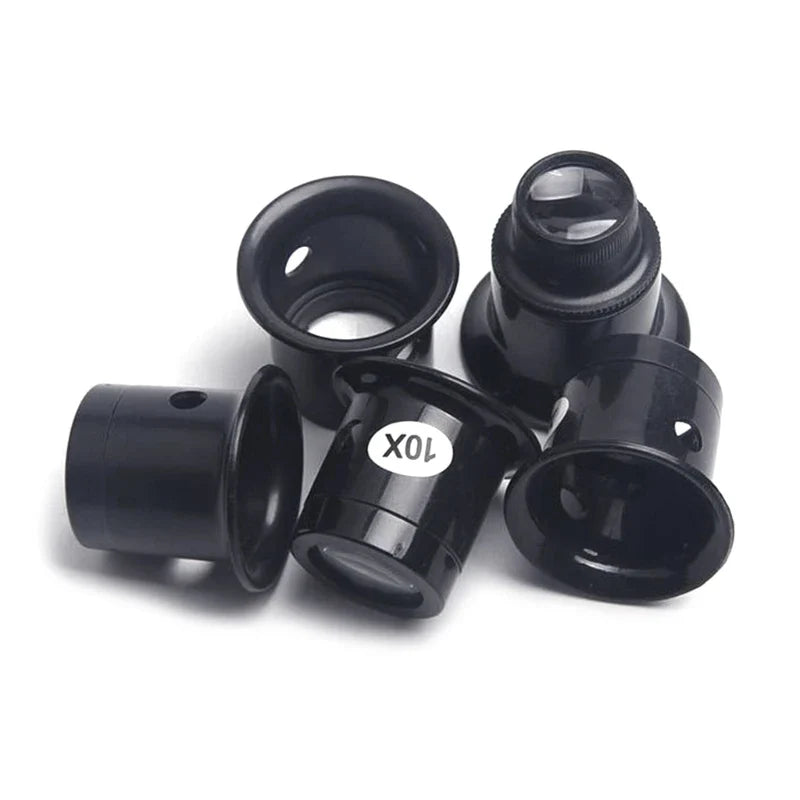 Jeweler Eye Loupe 5X 10X 15X 20X 4-Pack Eye Magnifiers + 1 Glass Loop for Watchmaking & Jewelry