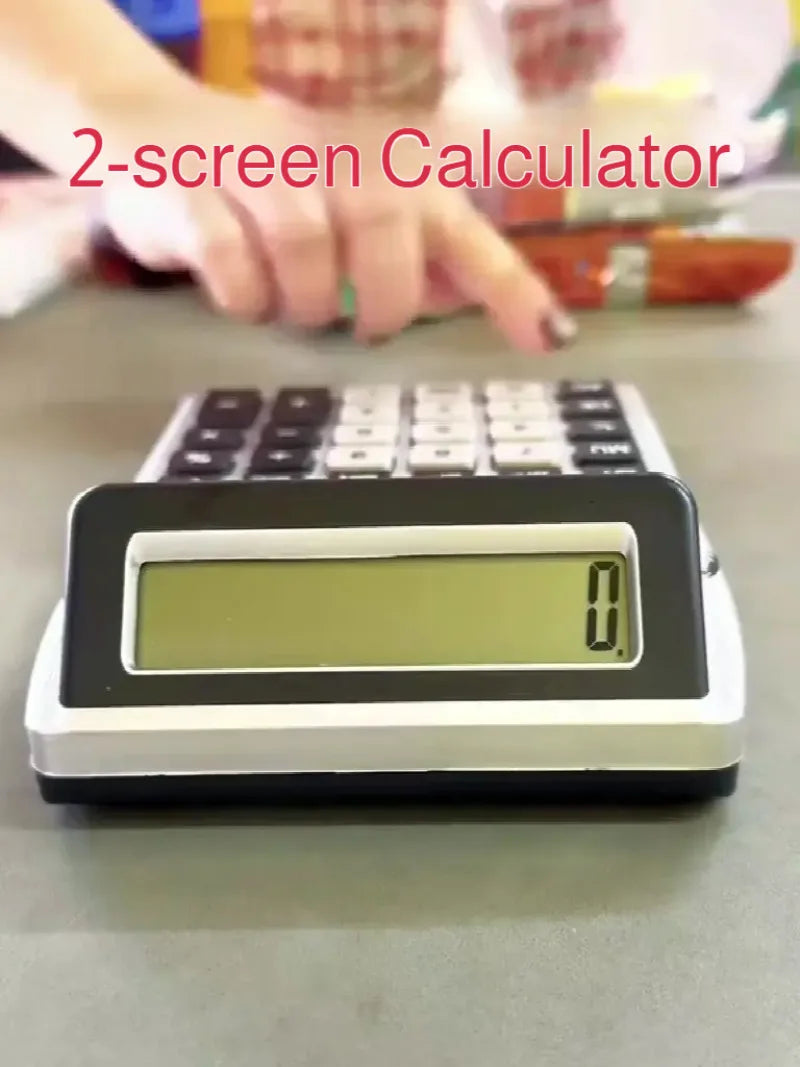 Double-Sided 12-Digit LCD Calculator with Anti-Slip Base & Money Detector Light for Office Accounting