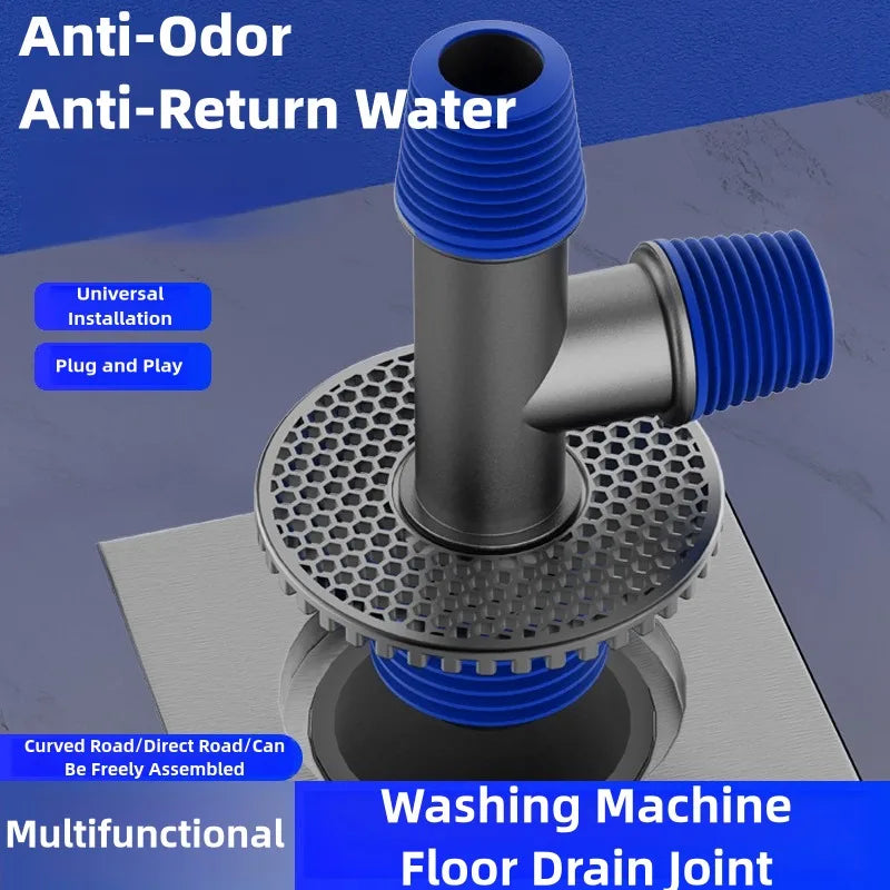 Universal Washing Machine Floor Drain Adapter 2-in-1 – Anti-Backflow Odor-Proof Hose Connector (Fits 30–46 mm / 1.18–1.81 in)
