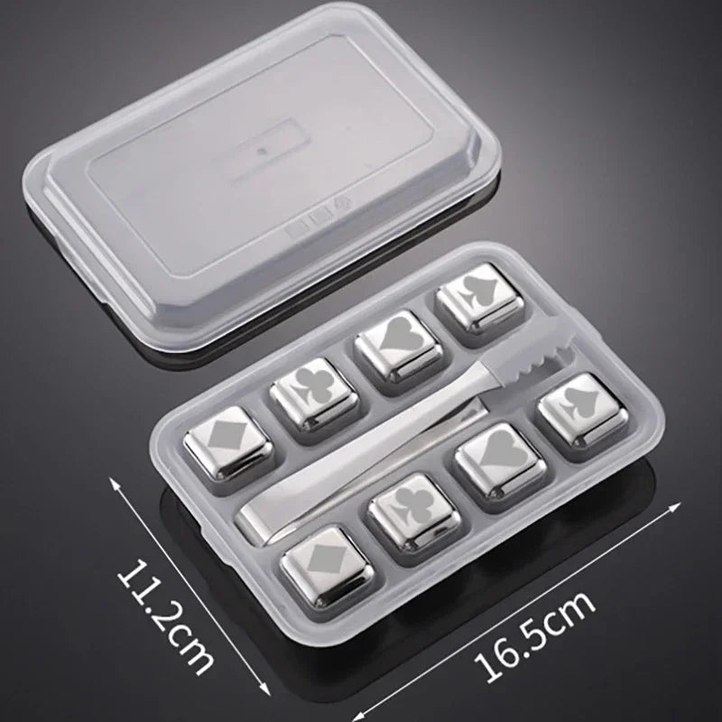 Stainless Steel Reusable Whiskey Stones - Quick-Freeze Ice Cubes with Storage Tray for Whiskey Wine Beer