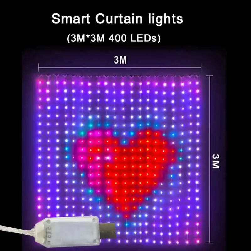 400LED Smart Curtain Lights Bluetooth App RGB Fairy String Lights USB Music Sync for Window Bedroom IP65 Waterproof