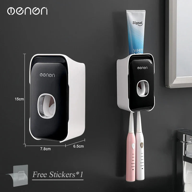 Automatic Wall-Mounted Toothpaste Dispenser & Toothbrush Holder – Punch-Free Bathroom Organizer