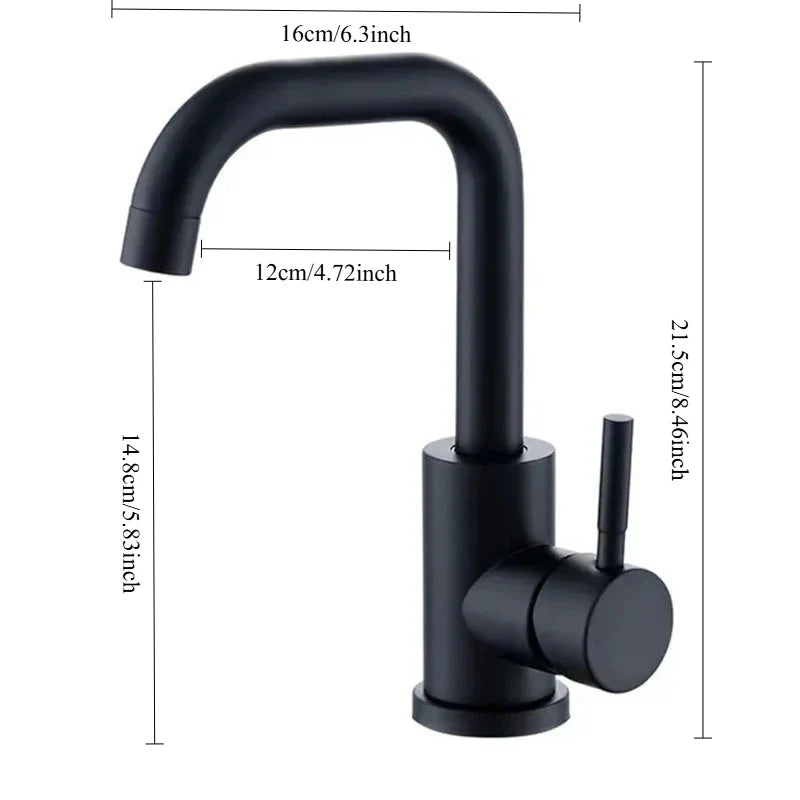 304 Stainless Steel Bathroom Basin Faucet Single Lever Mixer Tap 360° Swivel Hot & Cold Sink Faucet