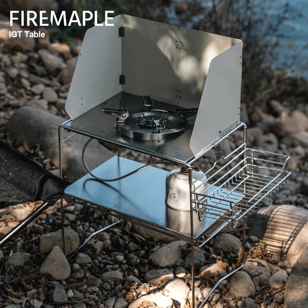 IGT System Stainless Steel Foldable Camping Table, Portable Picnic & Stove Table for Hiking and Travel