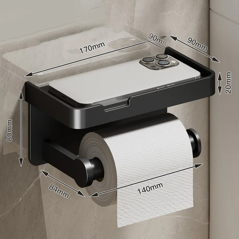 No-Drill Aluminum Toilet Paper Holder – Wall-Mounted Adhesive or Screw Tissue Rack, Rust-Resistant Bathroom Accessory