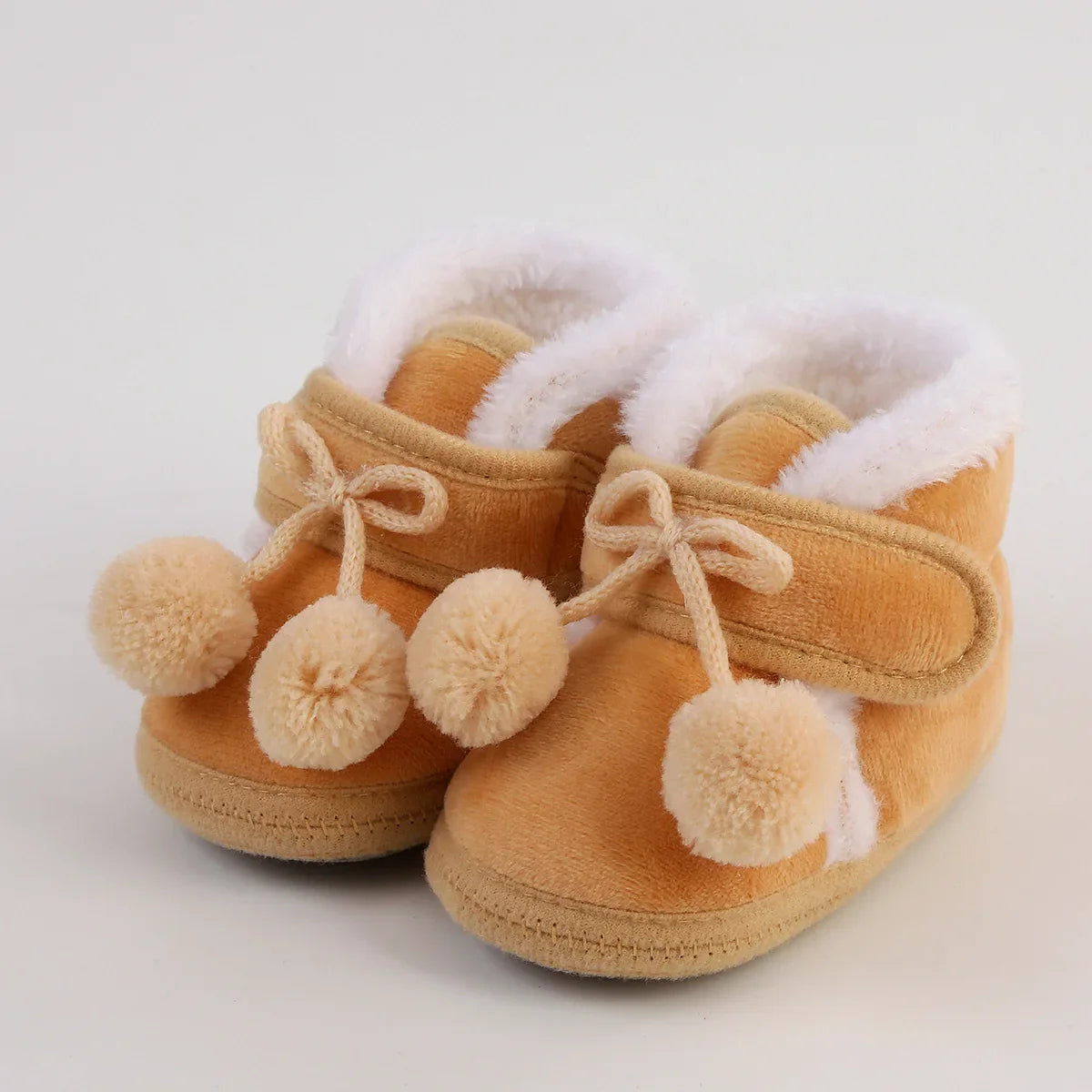 Baby Soft Pompom Snow Booties - Warm Infant & Toddler First Walker Boots, Sizes 12-14 (4.3-4.9 in / 11-12.5 cm)