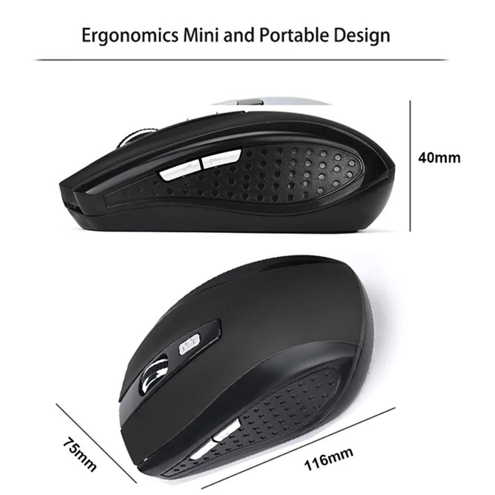 2.4GHz Wireless Optical Mouse — 6-Button Slim Noiseless USB Receiver, 1200 DPI Portable Gaming Mouse for MacBook PC Laptop