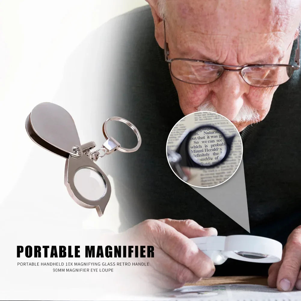 Folding Keychain Magnifier 10X & 15X Pocket Loupe for Jewelry, Coins, Stamps
