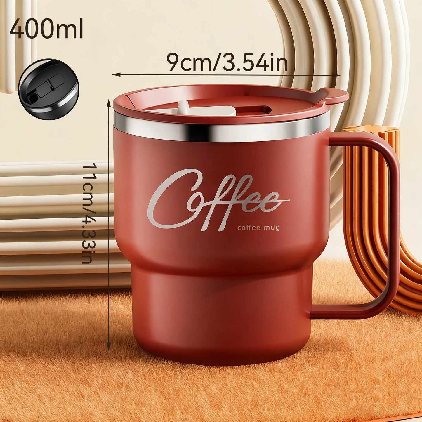 400ml (13.5oz) Double-Layer Insulated 304 Stainless Steel Coffee Mug – Sealed Travel Tumbler for Hot & Cold Drinks