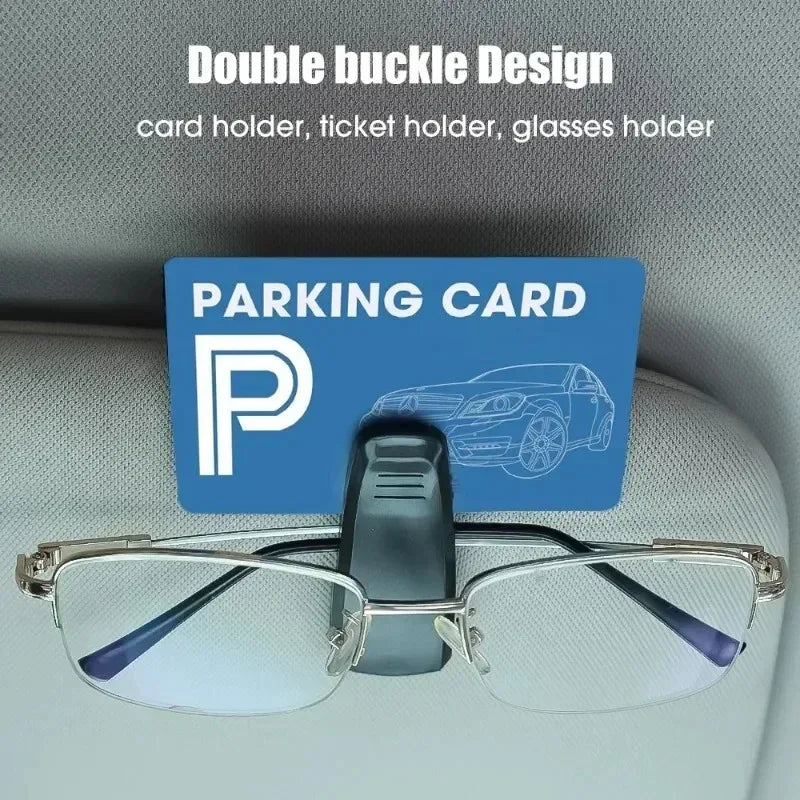 Universal 180° Rotating Car Sunglasses Clip Holder – Dual-Buckle ABS Sunglass & Card Organizer