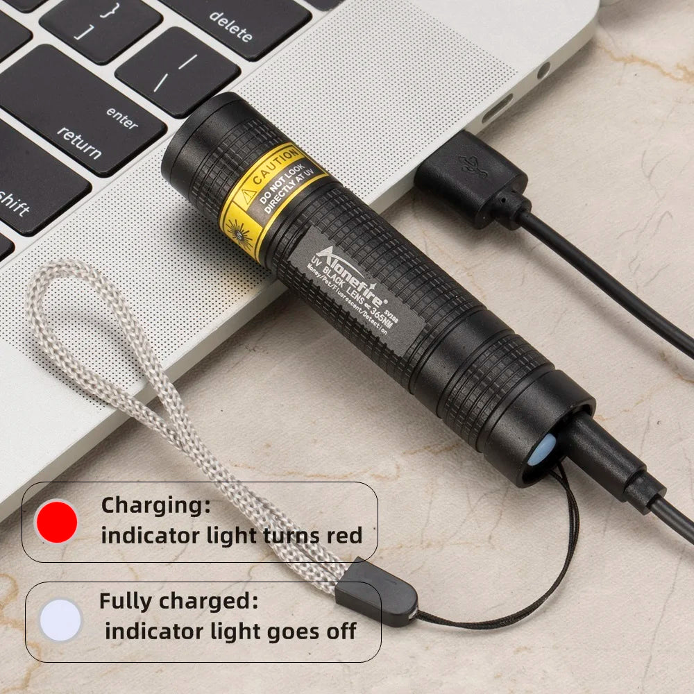 365nm Mini UV LED Blacklight Flashlight USB Rechargeable 3W – Portable UV Lamp for Nail Curing, Pet Stain & Scorpion Detection