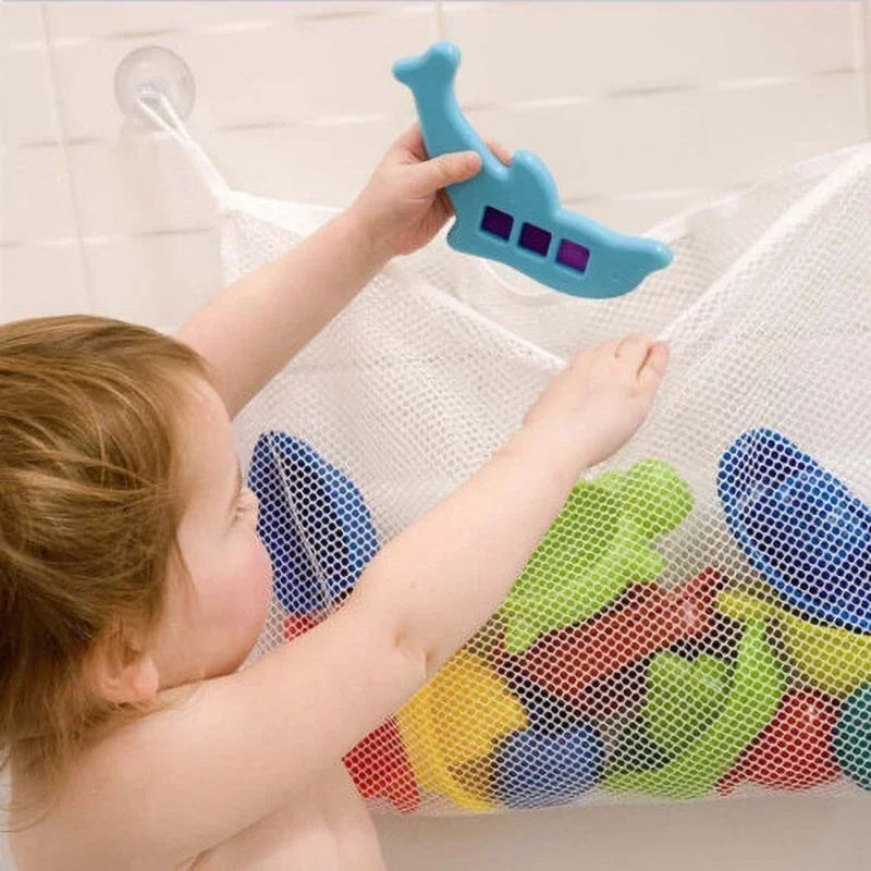 Baby Bath Toy Organizer Mesh Storage Bag with Strong Suction Cups, White — 35 x 45 cm (13.8 x 17.7 in)